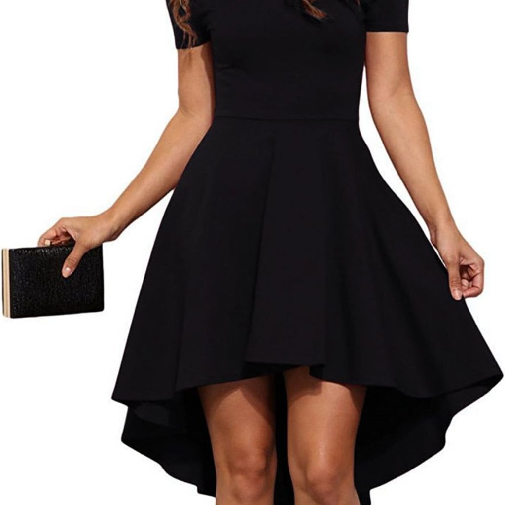 Black Off The Shoulder Short Sleeve High Low Cocktail Dress For All Occasions